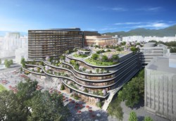 ���u�F�{��ƒ�Â��A�܂��ɊJ���ꂽ�V���������ĂȂ��̒�v���R���Z�v�g�ɁA�Ȑ��������ꂽ�O�σf�U�C���ɕ����̊K�w����Ȃ鉮��뉀�Ȃǎa�V�ȃf�U�C���ƂȂ�����ĊJ���{�݂̊����\�z�}